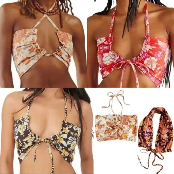 NWT Free People Summer Of Love Bandeau in Wine and Natural - Picture 9 of 15